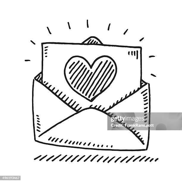 stockillustraties, clipart, cartoons en iconen met love letter heart drawing - brief