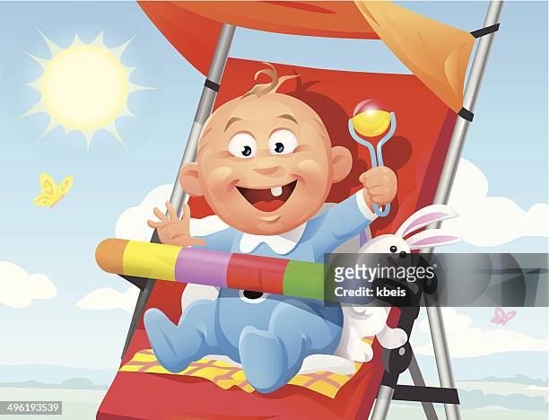 little sunshine - baby pram stock illustrations