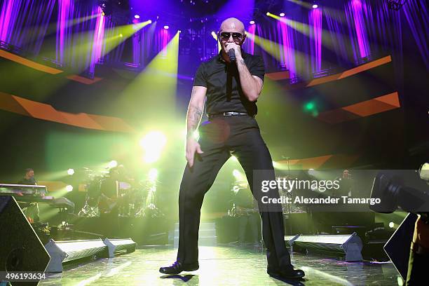 Recording artist Pitbull performs onstage at iHeartRadio Fiesta Latina presented by Sprint at American Airlines Arena on November 7, 2015 in Miami,...