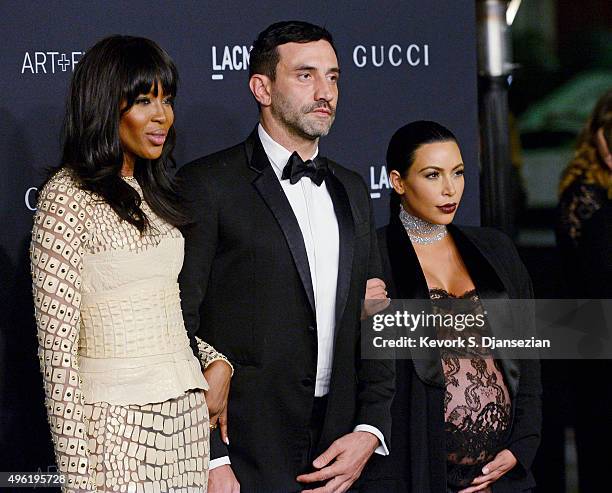 Model Naomi Campbell, Riccardo Tisci and TV personality Kim Kardashian West attend the LACMA Art + Film Gala honoring Alejandro G. Iñárritu and James...