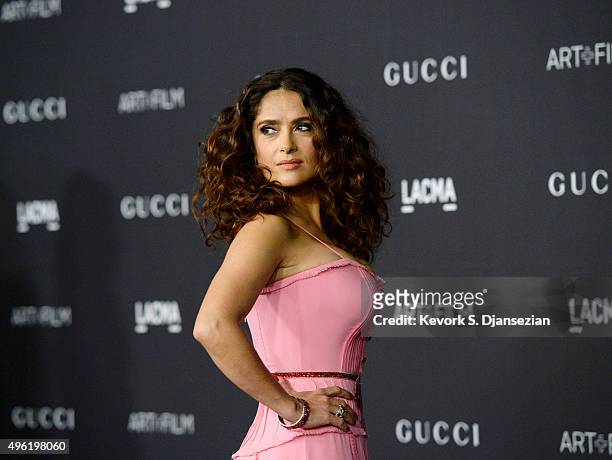Actress Salma Hayek, wearing Gucci, attends the LACMA Art + Film Gala honoring Alejandro G. Iñárritu and James Turrell and presented by Gucci at...