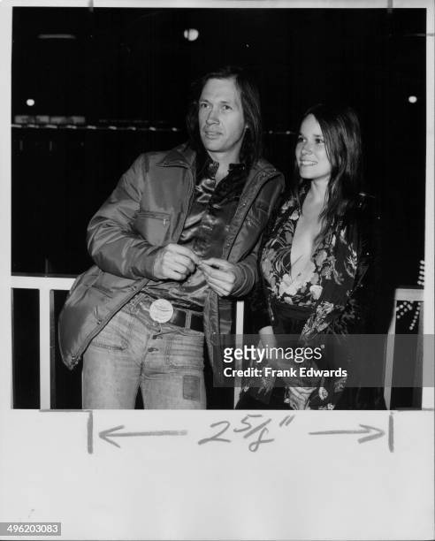 Actors David Carradine and Barbara Hershey Seagull attending a benefit for James Stacy at Century Plaza Hotel, Los Angeles, March 24th 1974.