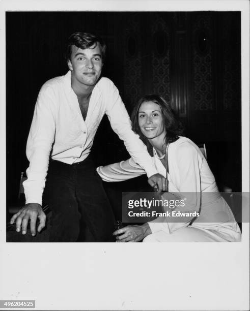 Actors Edward Albert and Kate Jackson attending the Stuntmen's Ball, honoring injured actor James Stacy, Hollywood, September 1975.