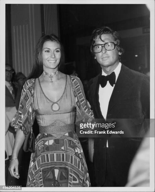 Actress Kate Jackson, with Bob Evans, attending the American Film Institute dinner for John Ford, Beverly Hills Hilton, California, April 1973.
