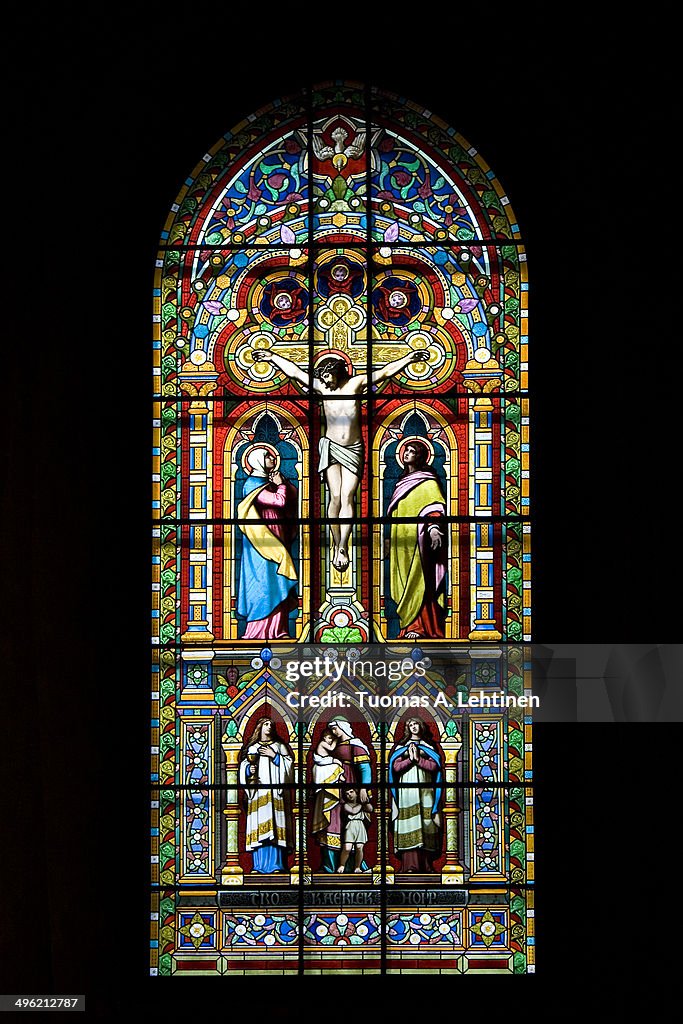 Colourful stained glass at a church