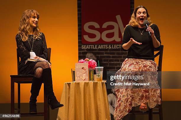 Writer/Director Lynn Shelton and Actress/Author Drew Barrymore speak on stage about the book "WildFlower" during a conversation hosted by Seattle...