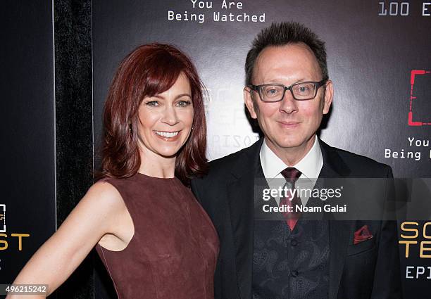 Actors Carrie Preston and Michael Emerson attend "Person Of Interest" 100th episode celebration event at 230 Fifth Avenue on November 7, 2015 in New...