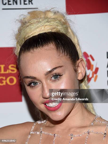 Singer Miley Cyrus arrives at the 46th Anniversary Gala Vanguard Awards at the Hyatt Regency Century Plaza on November 7, 2015 in Los Angeles,...