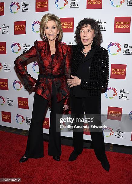 Actresses Jane Fonda and Lily Tomlin arrive at the 46th Anniversary Gala Vanguard Awards at the Hyatt Regency Century Plaza on November 7, 2015 in...