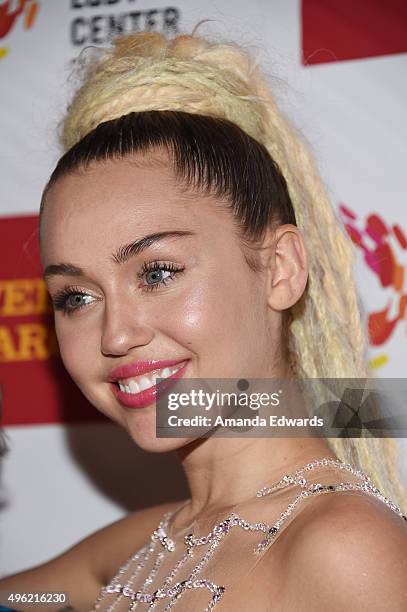 Singer Miley Cyrus arrives at the 46th Anniversary Gala Vanguard Awards at the Hyatt Regency Century Plaza on November 7, 2015 in Los Angeles,...