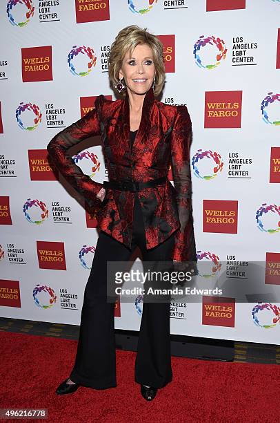 Actress Jane Fonda arrives at the 46th Anniversary Gala Vanguard Awards at the Hyatt Regency Century Plaza on November 7, 2015 in Los Angeles,...