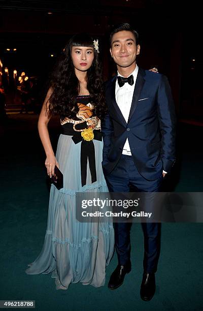 Musician Asia Chow, wearing Gucci, and singer Choi Siwon attend LACMA 2015 Art+Film Gala Honoring James Turrell and Alejandro G Iñárritu, Presented...