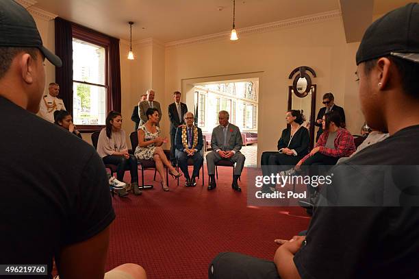Auckland Mayor Len Brown accompanies Prince Charles, Prince of Wales as he visits Nga Rangatahi Toa on November 8, 2015 in Auckland, New Zealand. The...