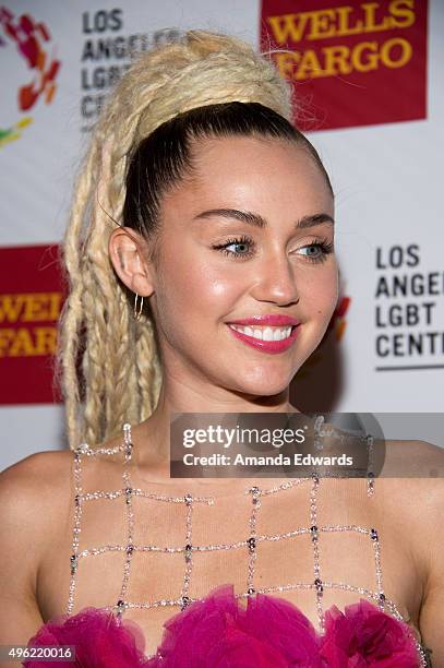 Singer Miley Cyrus arrives at the 46th Anniversary Gala Vanguard Awards at the Hyatt Regency Century Plaza on November 7, 2015 in Los Angeles,...