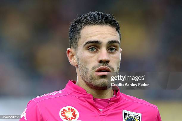 Anthony Caceres of the Mariners looks on during the round five A-League match between the Central Coast Mariners and the Wellington Phoenix at...