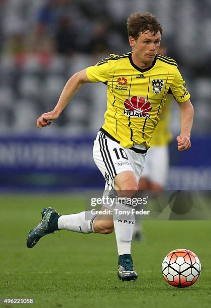 Michael McGlinchey of the Phoenix in action during the round five A-League match between the Central Coast Mariners and the Wellington Phoenix at...