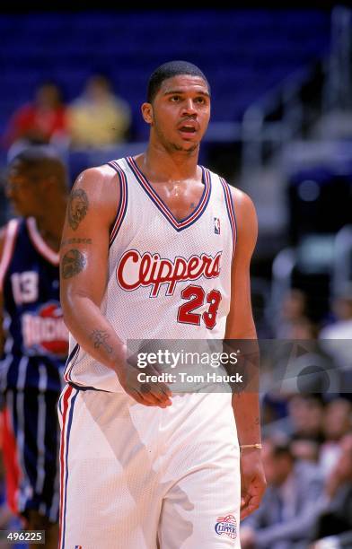 Maurice Taylor of the Los Angeles Clippers walks on the court during a game against the Houston Rockets at the Staples Center in Los Angeles,...
