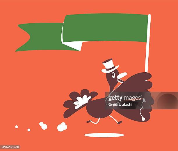 thanksgiving holiday smiling turkey with top hat and blank flag - long 幅插畫檔、美工圖案、卡通及圖標