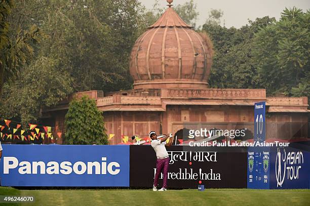 Siddikur Rahman of Bangladesh plays a shot during round four of the Panasonic Open India at Delhi Golf Club on November 8, 2015 in New Delhi, India.