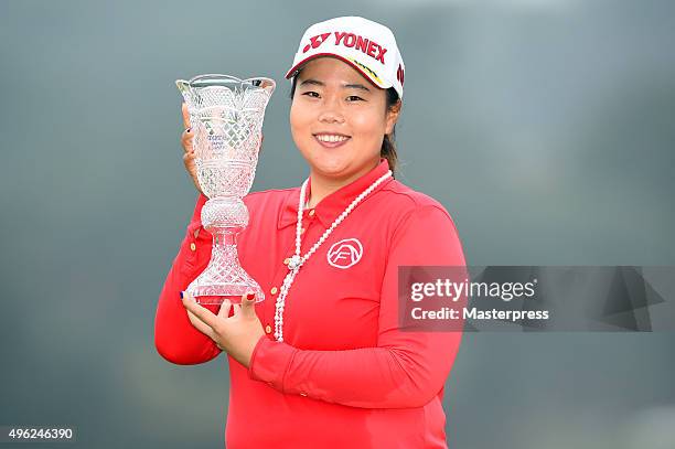 Sun-Ju Ahn of South Korea poses with trophy after winning the TOTO Japan Classics 2015 at the Kintetsu Kashikojima Country Club on November 8, 2015...