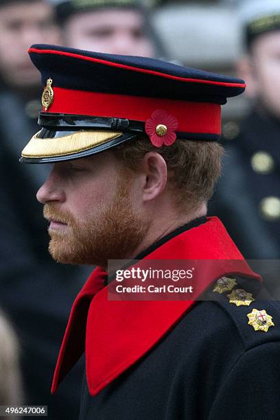 Prince Harry attends the annual Remembrance Sunday Service at the Cenotaph on Whitehall on November 8, 2015 in London, United Kingdom. People across...