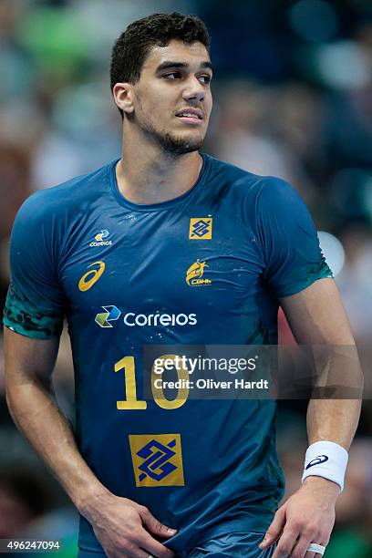 Jose Toledo of Brazil in action during the Handball Supercup between Brazil and Serbia on November 8, 2015 in Kiel, Germany.