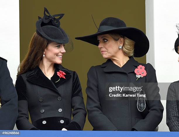 Catherine, Duchess of Cambridge and Queen Maxima of the Netherlands attend the annual Remembrance Sunday Service at the Cenotaph, Whitehall on...