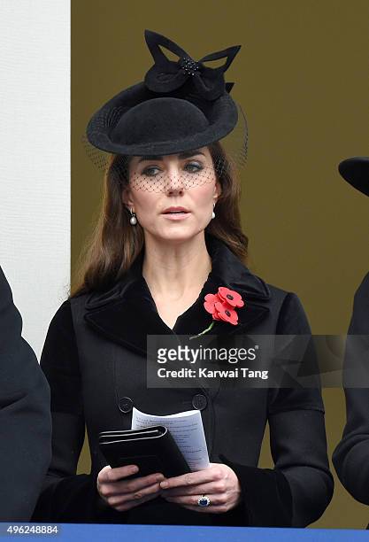Catherine, Duchess of Cambridge attends the annual Remembrance Sunday Service at the Cenotaph, Whitehall on November 8, 2015 in London, England.
