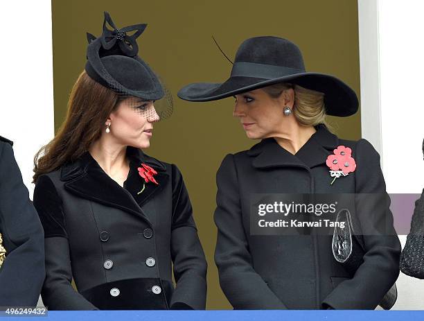 Catherine, Duchess of Cambridge and Queen Maxima of the Netherlands attend the annual Remembrance Sunday Service at the Cenotaph, Whitehall on...