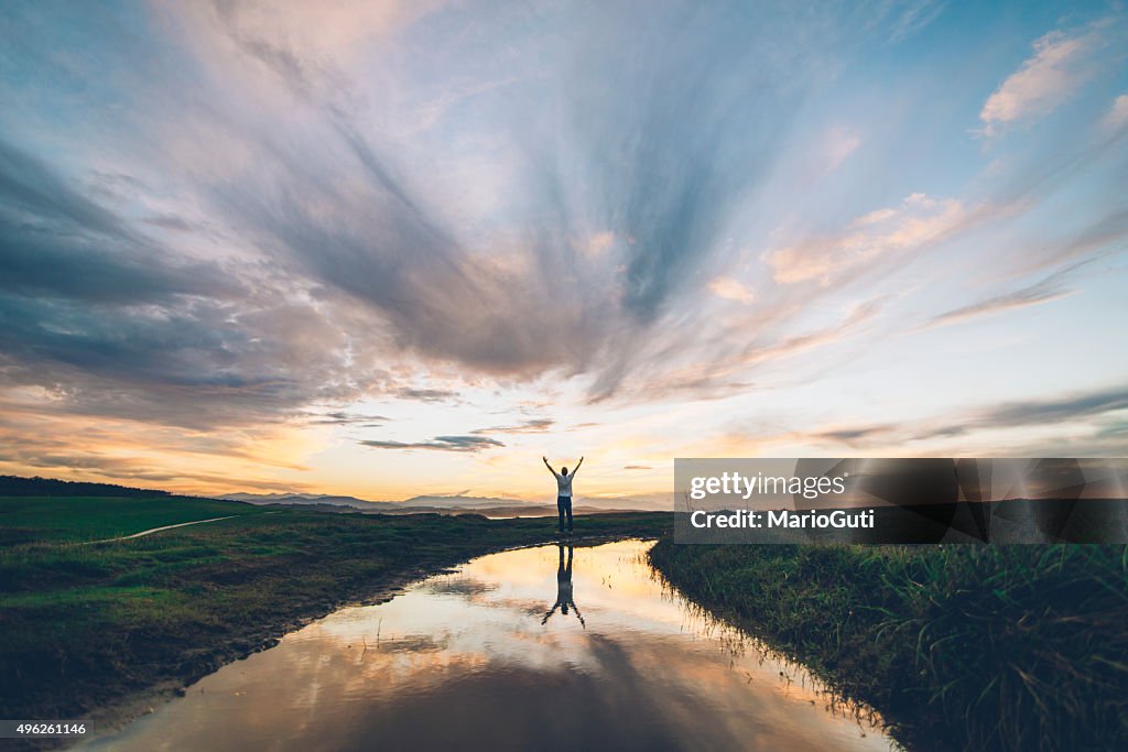 Young man at sunset