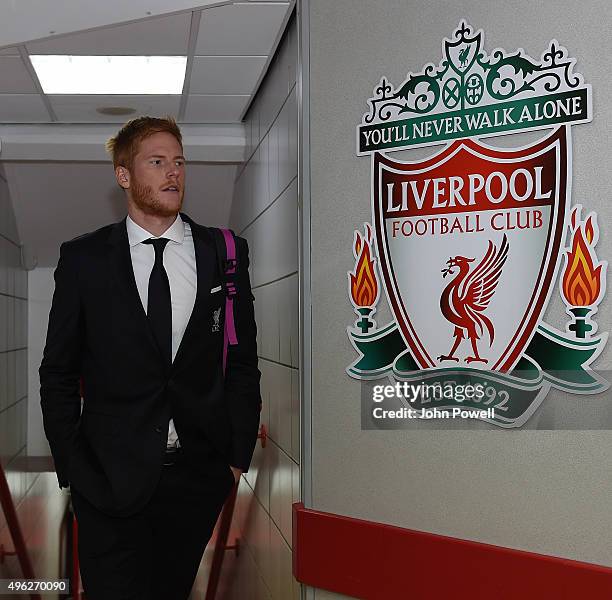 Adam Bogdan arrives for the the Barclays Premier League match between Liverpool and Crystal Palace at Anfield on November 8, 2015 in Liverpool,...