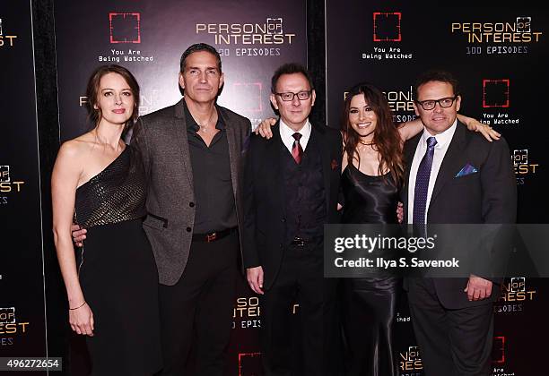 Actors Amy Acker, Jim Caviezel, Michael Emerson, Sarah Shahi and Kevin Chapman attends "Person Of Interest" 100th Episode Celebration at 230 Fifth...