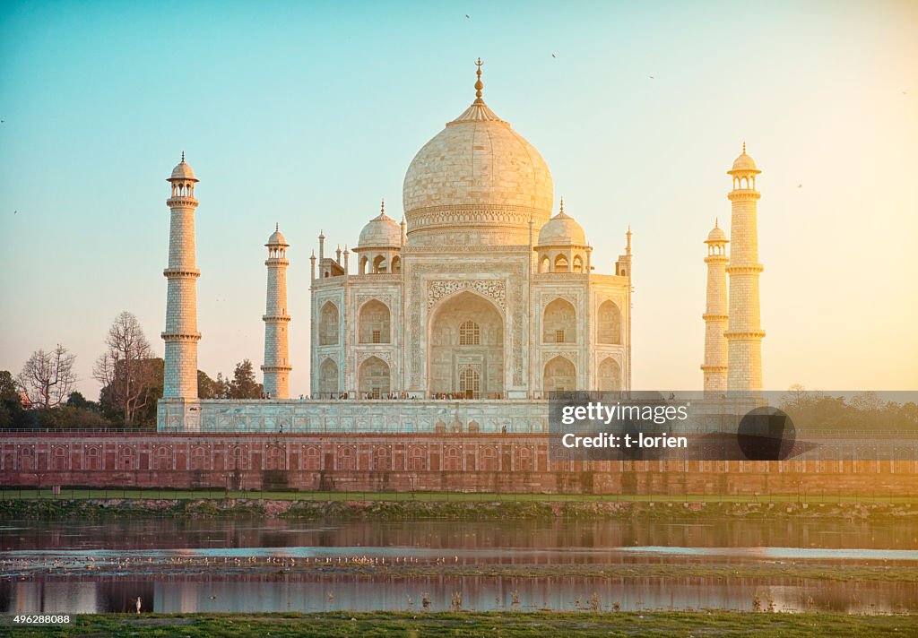Taj Mahal, seen from the riverside. Agra.