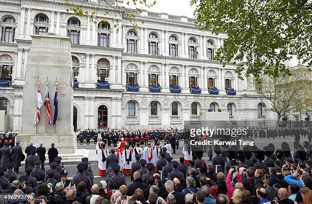The annual Remembrance Sunday Service at the Cenotaph, Whitehall on November 8, 2015 in London, England.