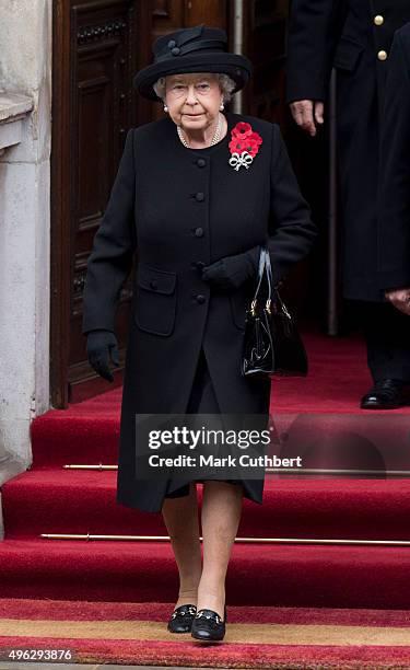 Queen Elizabeth II attends the annual Remembrance Sunday Service at the Cenotaph on Whitehall at The Cenotaph on November 8, 2015 in London, England....