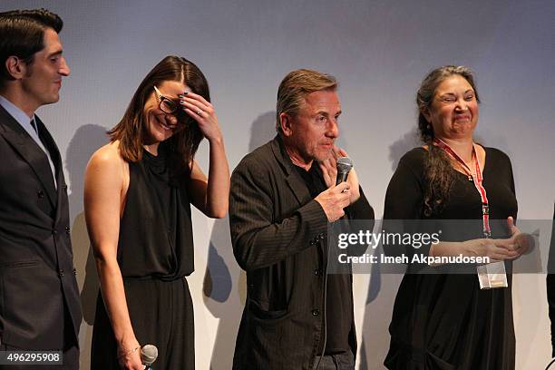 Actors David Dastmalchian, Maribeth Monroe, Tim Roth, and Robin Bartlett speak onstage during a Q&A following the screening of Stromboli Films'...