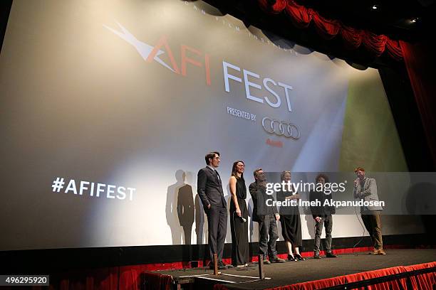 Actors David Dastmalchian, Maribeth Monroe, Tim Roth, Robin Bartlett, and director Michel Franco speak onstage during a Q&A following the screening...