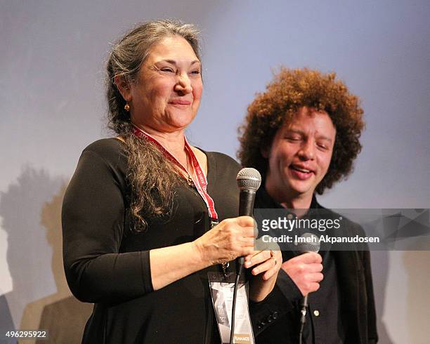 Actress Robin Bartlett and director Michel Franco speak onstage during a Q&A following the screening of Stromboli Films' 'Chronic' during the 2015...