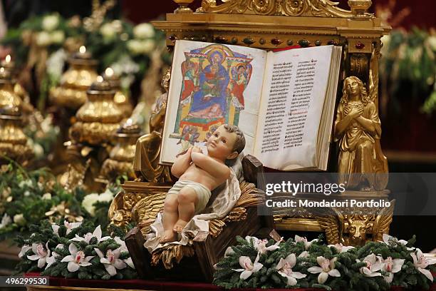 Sacred statue inside Saint Peter's Basilica during the mass celebrated by Pope Francis for the Solemnity of Blessed Virgin Mary, Mother of God and...