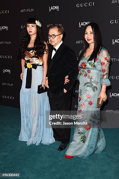 Musician Asia Chow, restauranteur Michael Chow and Art Film Gala co-chair and LACMA Trustee Eva Chow attend LACMA 2015 Art+Film Gala Honoring James...