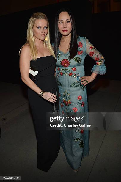 Actress Reese Witherspoon and Art Film Gala co-chair and LACMA Trustee Eva Chow attend LACMA 2015 Art+Film Gala Honoring James Turrell and Alejandro...