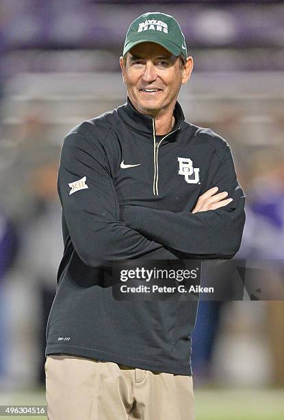 Head coach Art Briles of the Baylor Bears looks on prior to a game against the Kansas State Wildcats on November 5, 2015 at Bill Snyder Family...
