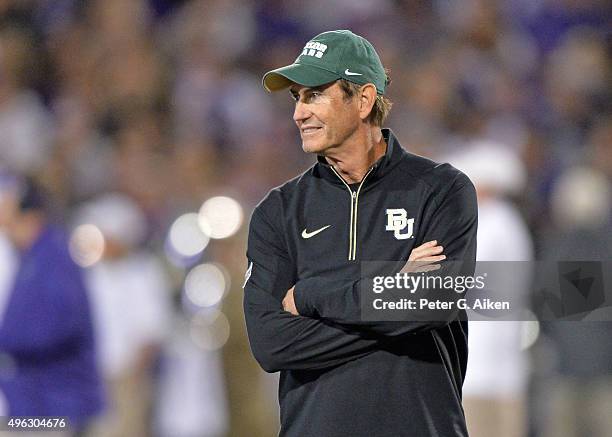 Head coach Art Briles of the Baylor Bears looks on prior to a game against the Kansas State Wildcats on November 5, 2015 at Bill Snyder Family...