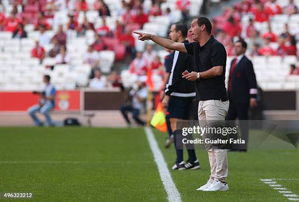 Boavista's coach Petit in action during the Primeira Liga match between SL Benfica and Boavista at Estadio da Luz on November 8, 2015 in Lisbon,...