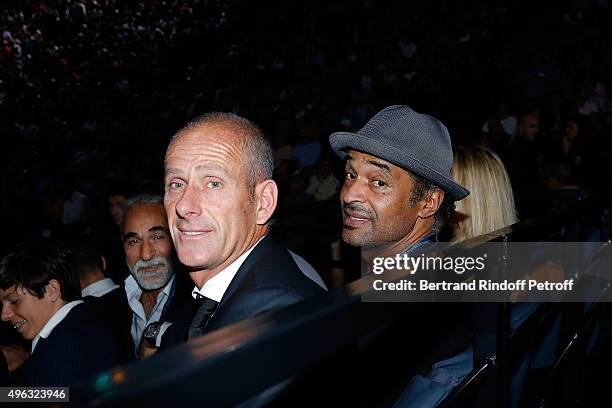 Former tennis players Mansour Barhami, Guy Forget and Yannick Noah attend the BNP Paribas Tennis Master 1000 2015 on November 8, 2015 in Paris,...