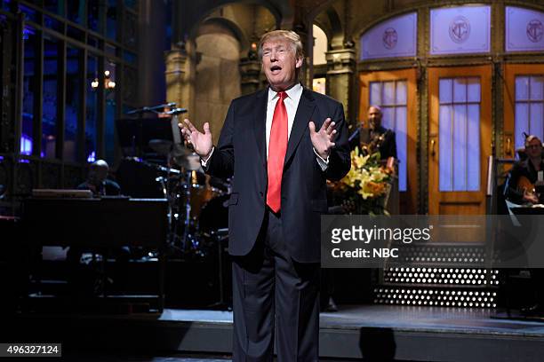 Donald Trump" Episode 1687 -- Pictured: Donald Trump during the monologue on November 7, 2015 --