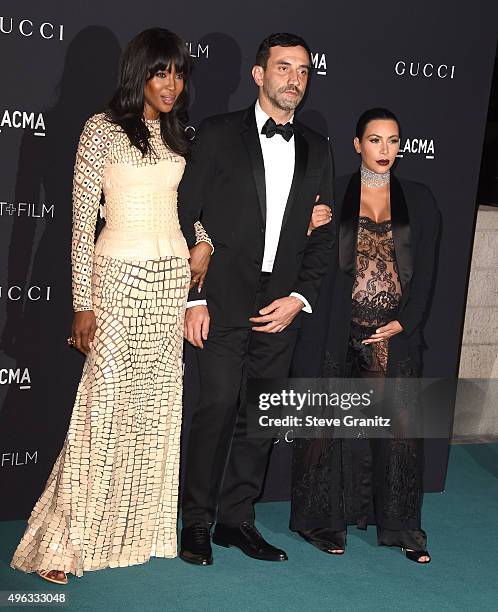 Model Naomi Campbell, Designer Riccardo Tisci and TV personality Kim Kardashian arrive at the LACMA 2015 Art+Film Gala Honoring James Turrell And...