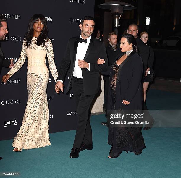 Model Naomi Campbell, Designer Riccardo Tisci and TV personality Kim Kardashian arrive at the LACMA 2015 Art+Film Gala Honoring James Turrell And...