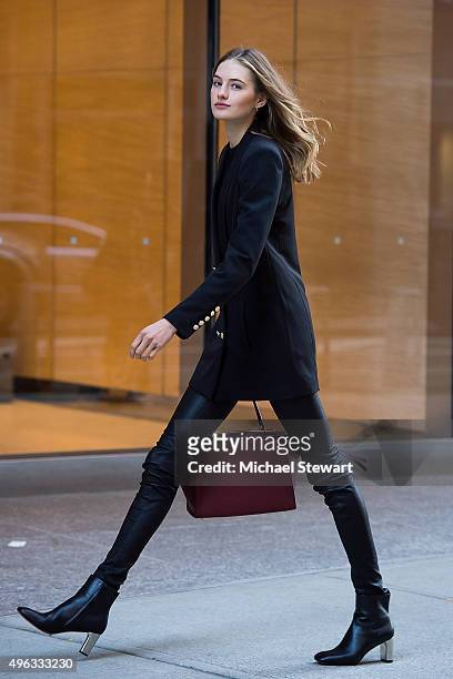 Model Sanne Vloet is seen in Midtown on November 8, 2015 in New York City.