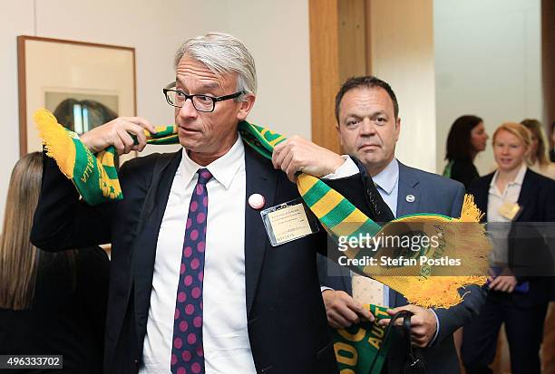 Of FFA David Gallop arrives for an Australian Socceroos visit to Parliament House on November 9, 2015 in Canberra, Australia.